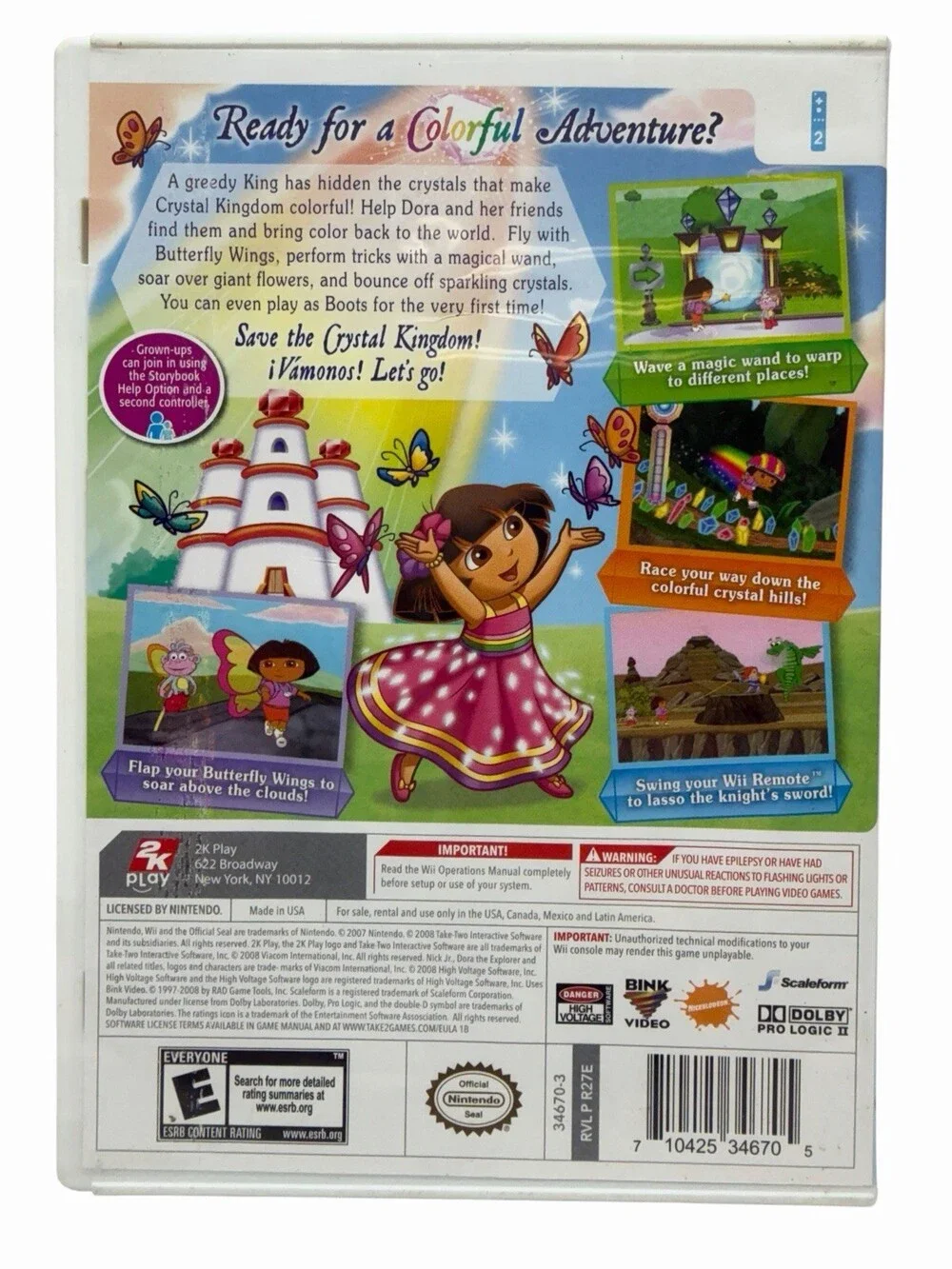 Dora Saves the Crystal Kingdom Nintendo Wii 2009 CIB Complete w/ Manual 2K